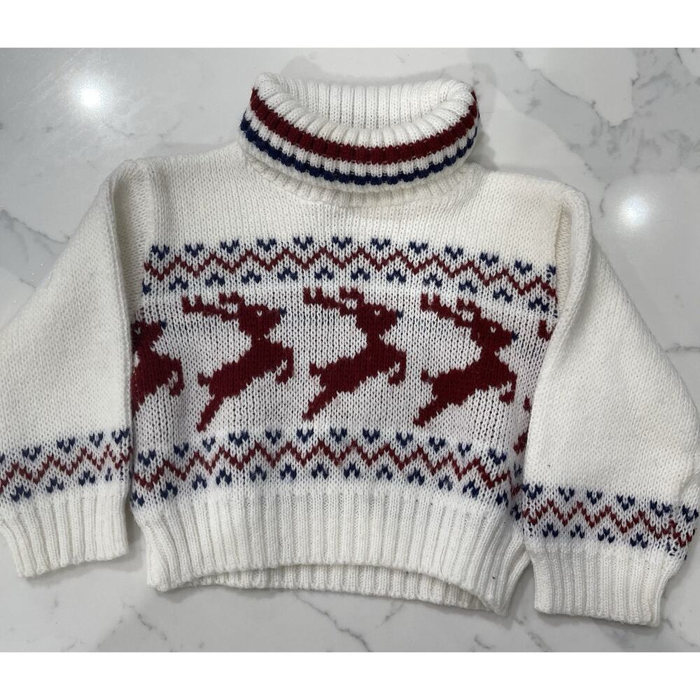 Vintage Babyfair Fair Isle Nordic Reindeer Turtleneck Sweater 12 Months (Runs S)